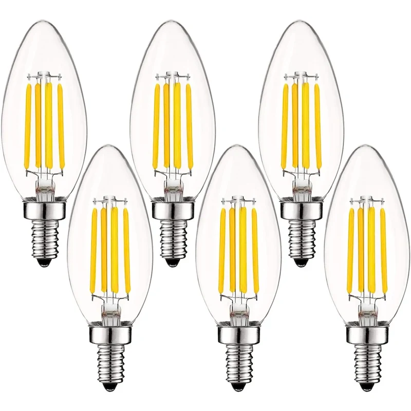Luxrite Vintage Candle LED Bulb 60W Equivalent, 550 Lumens, 3500K Natural White, 5W, Dimmable, UL Listed, E12 6 Pack
