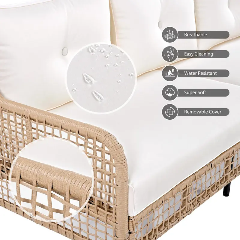 4-Piece Rattan Conversation Sofa Set with Swivel Chairs & Table