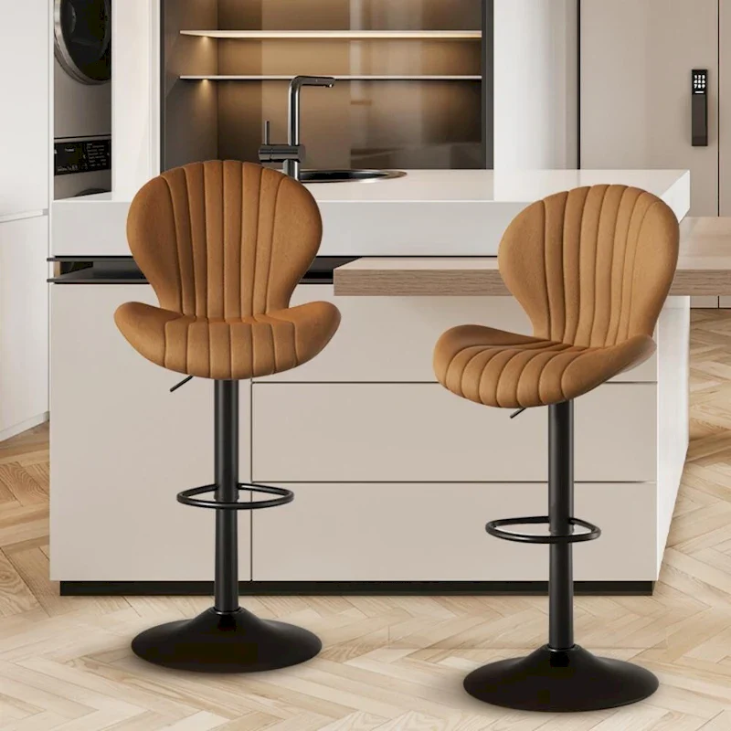 Set of 2 Modern Fabric Bar Stool with Iron Frame