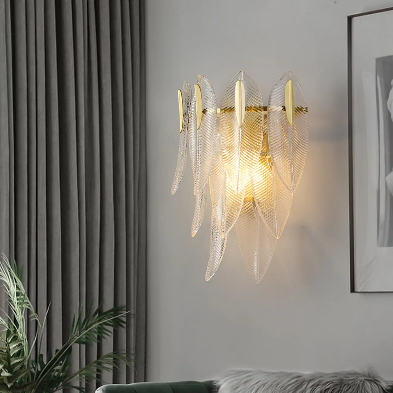 Modern 2-Light Tiered Wall Sconce with Glass Leaves & LED