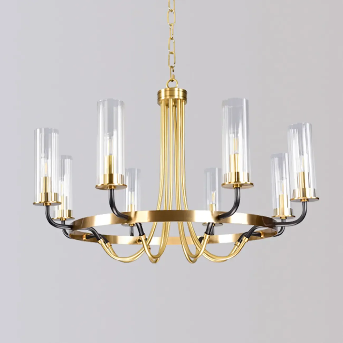 Modern Circle Black Gold Clear Glass Shade Chandelier