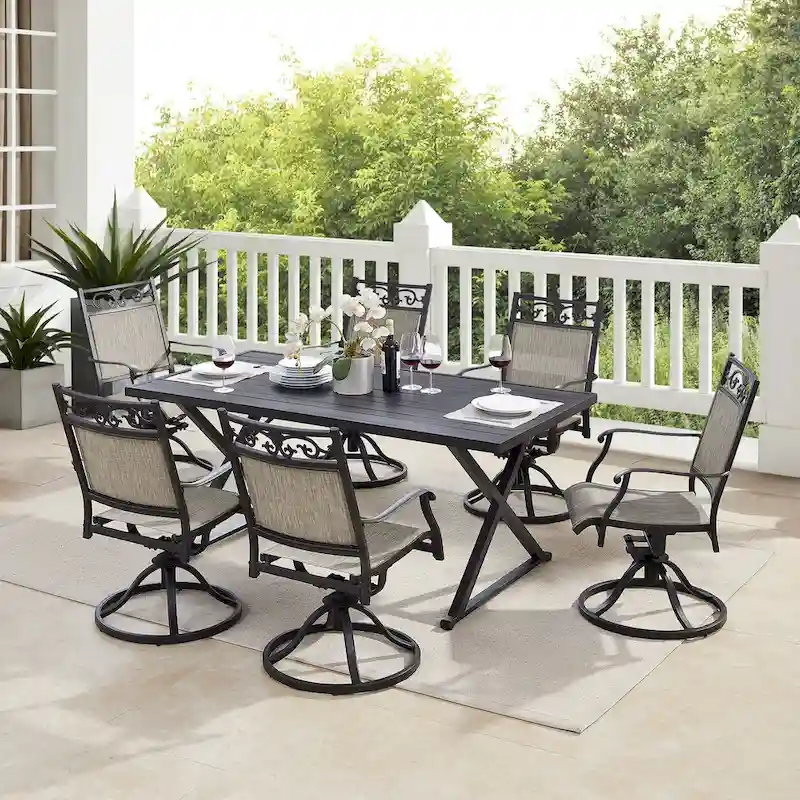 Dining Set with 6 Swivel Chairs and 1 Rectangle Metal Table