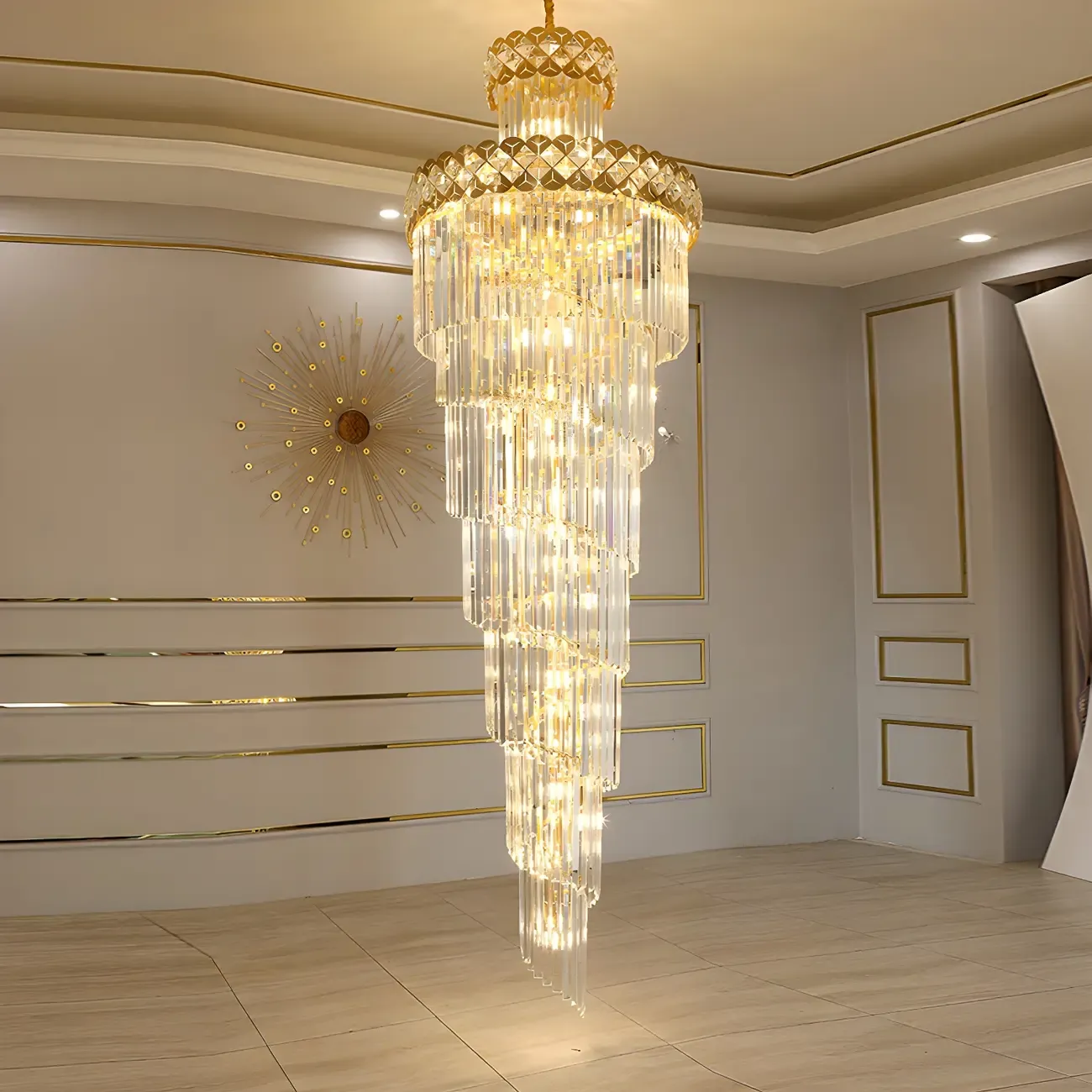 Luxurious Spiral Tiered LED Crystal Chandelier