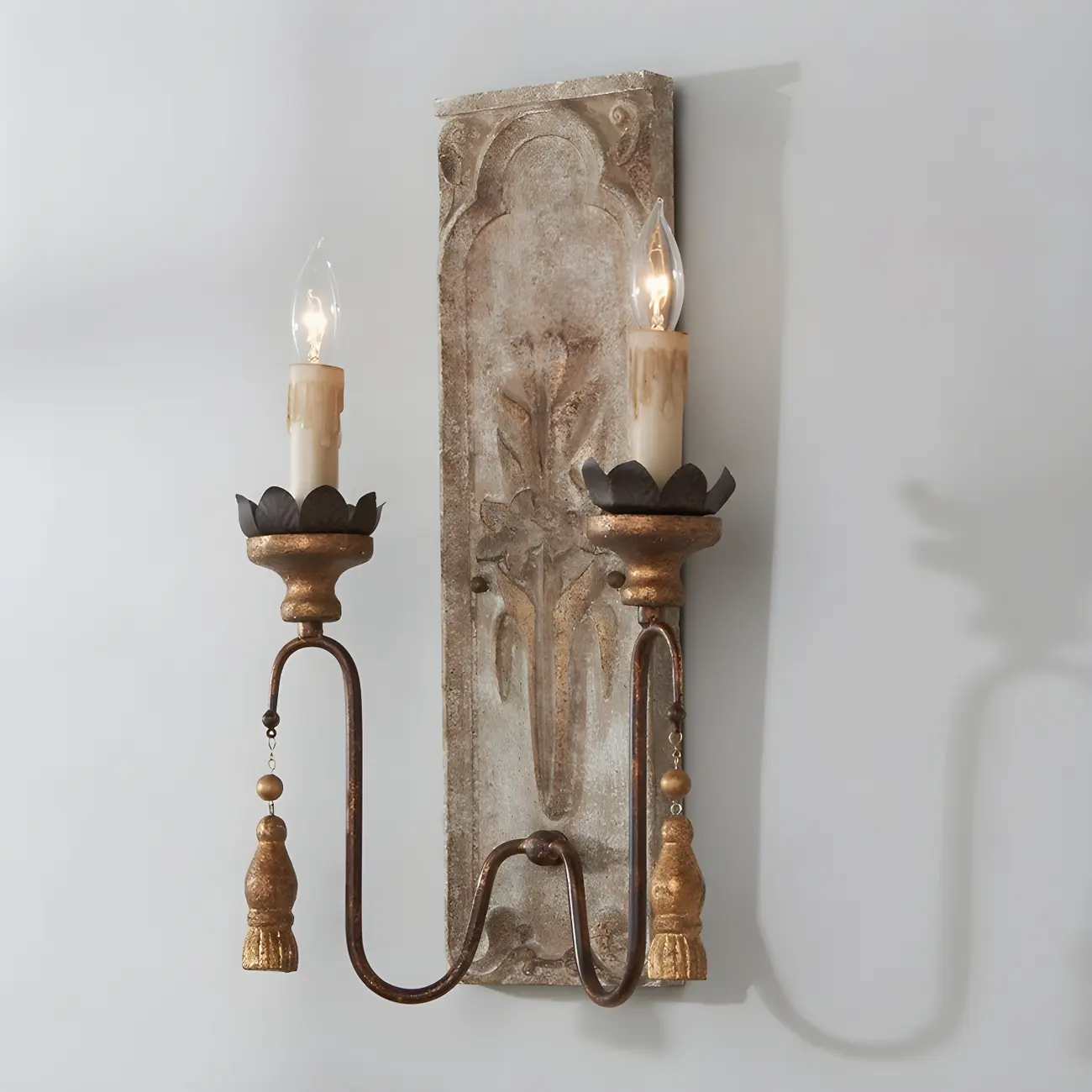 Vintage 2-Light Rust Candelabra Rectangle Wall Mount Sconce