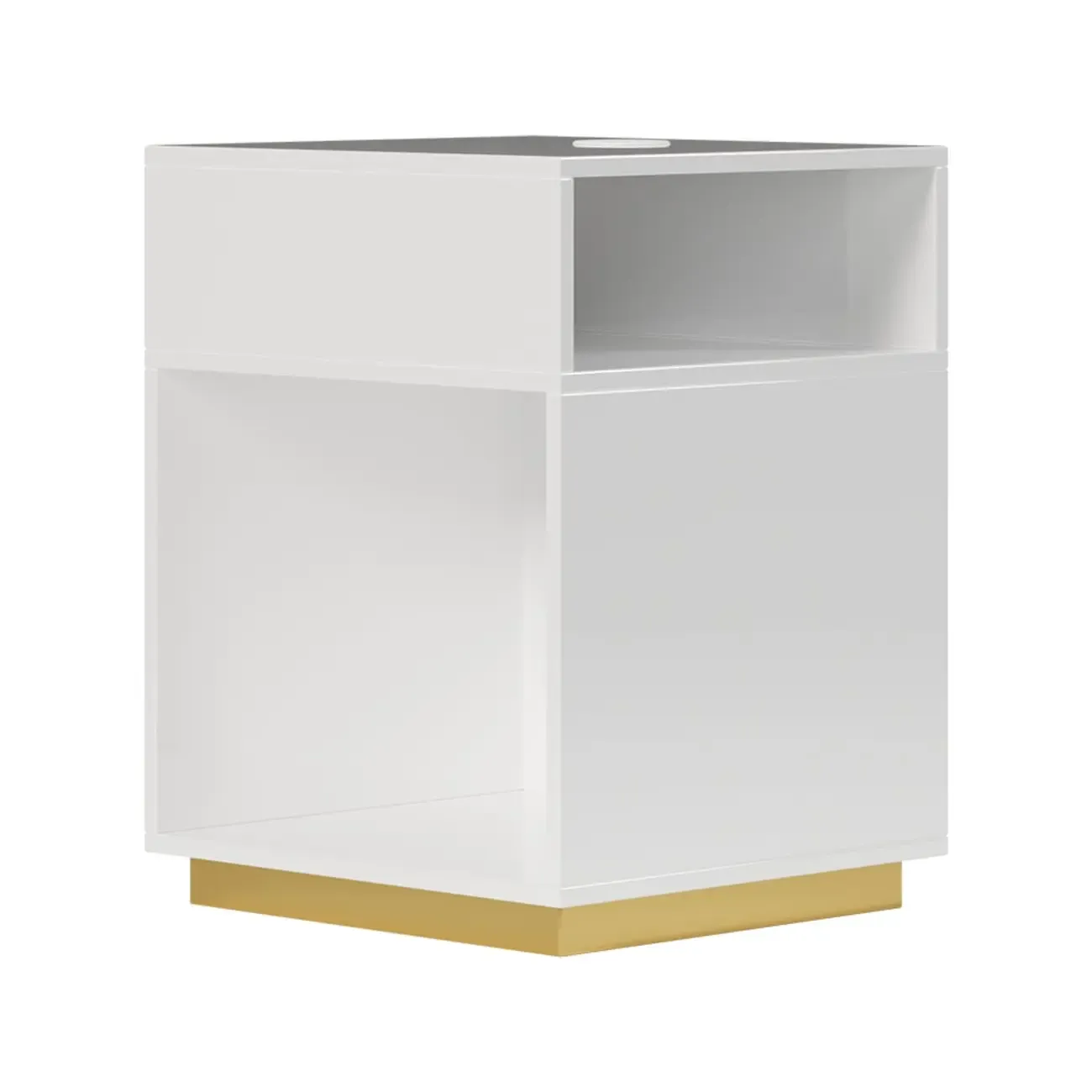 Compact White Wooden Cube Side Table with Open Shelf