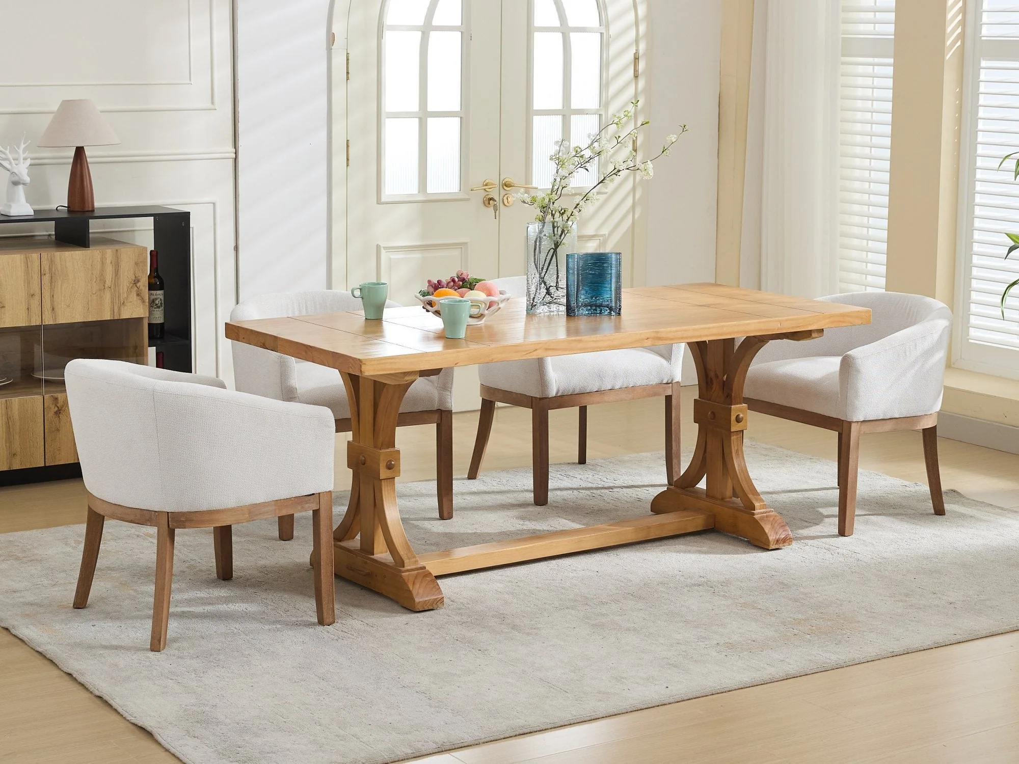 Mid Century Modern Upholstered Linen Barrel Dining Chairs