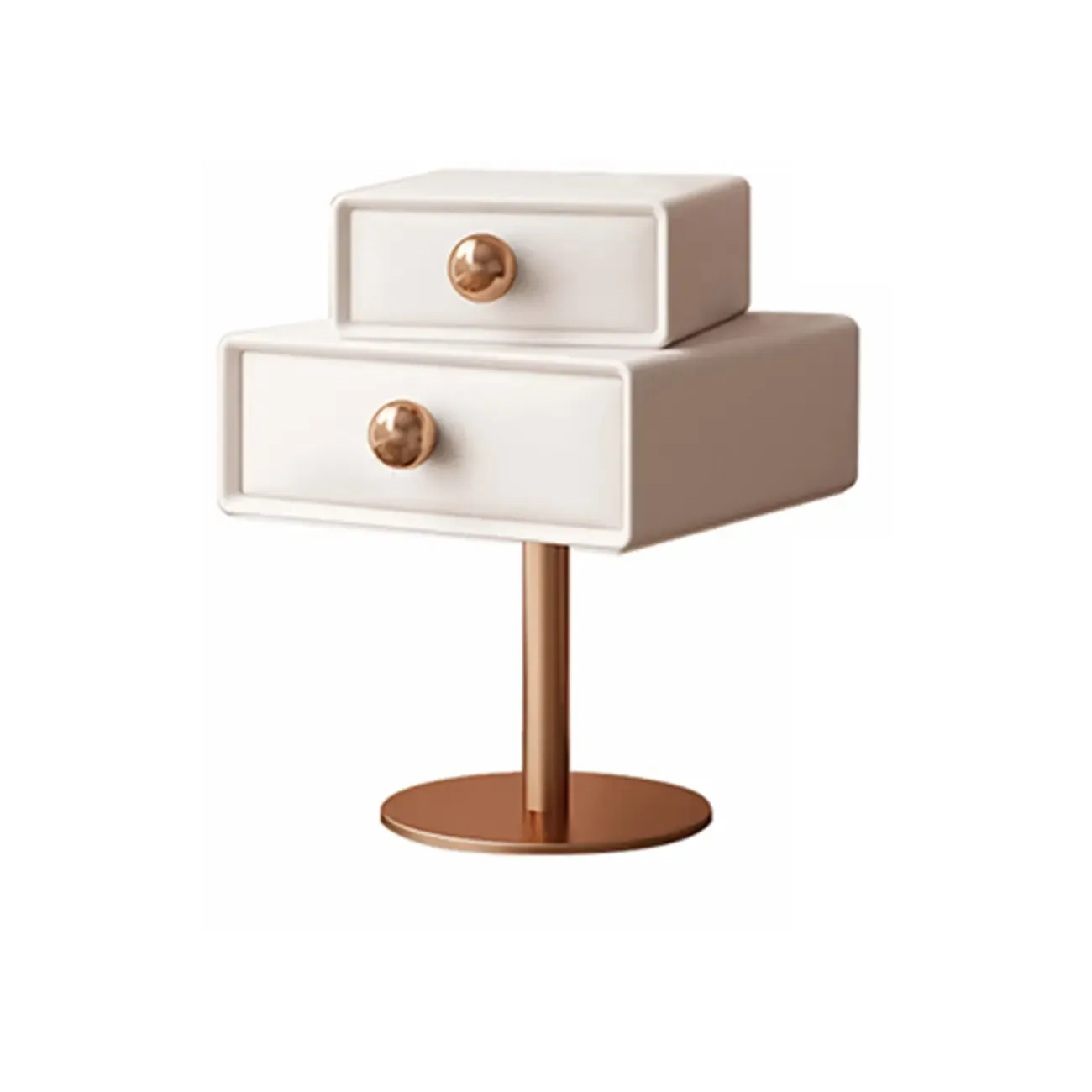 Modern Metal Faux Leather Swivel 2-Drawer Nightstand