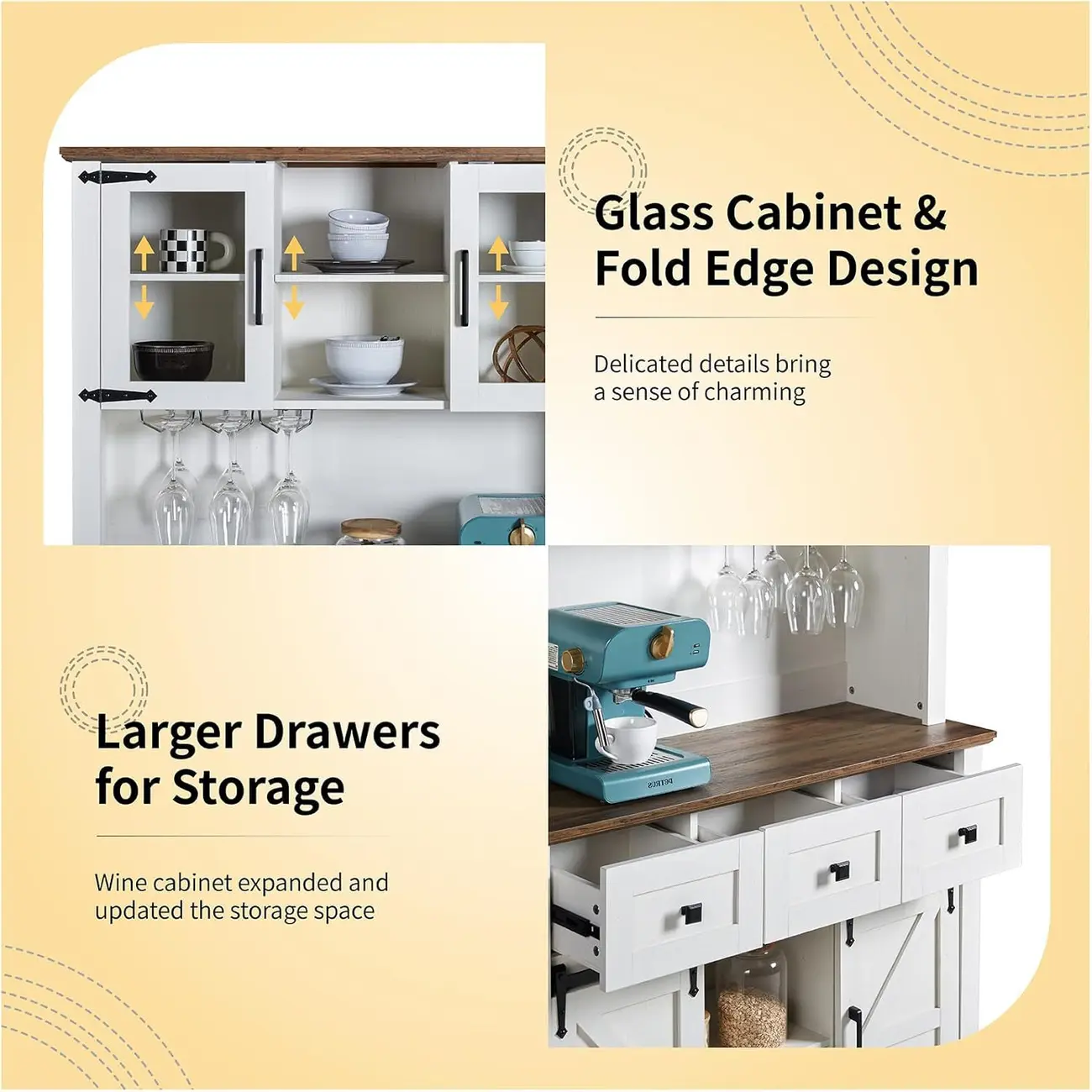 Led Lights Farmhouse Style Large Capacity Wine Cabinet