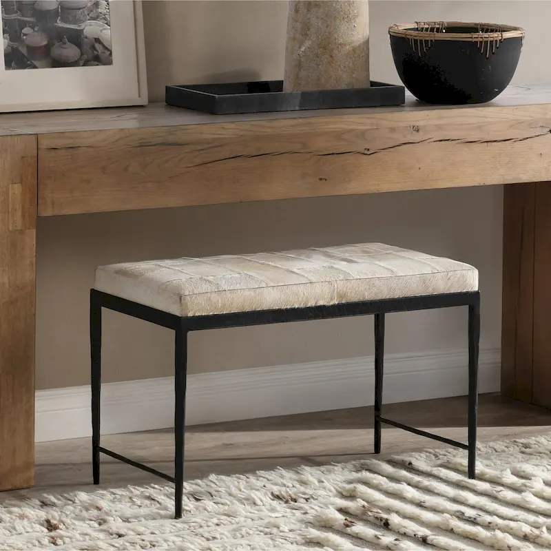 Classic Home Achen Leather Hide Ottoman Bench