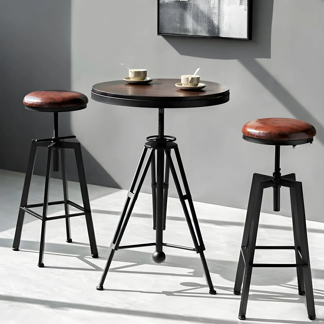 Industrial Brown Wooden Metal Adjustable Bar Tables