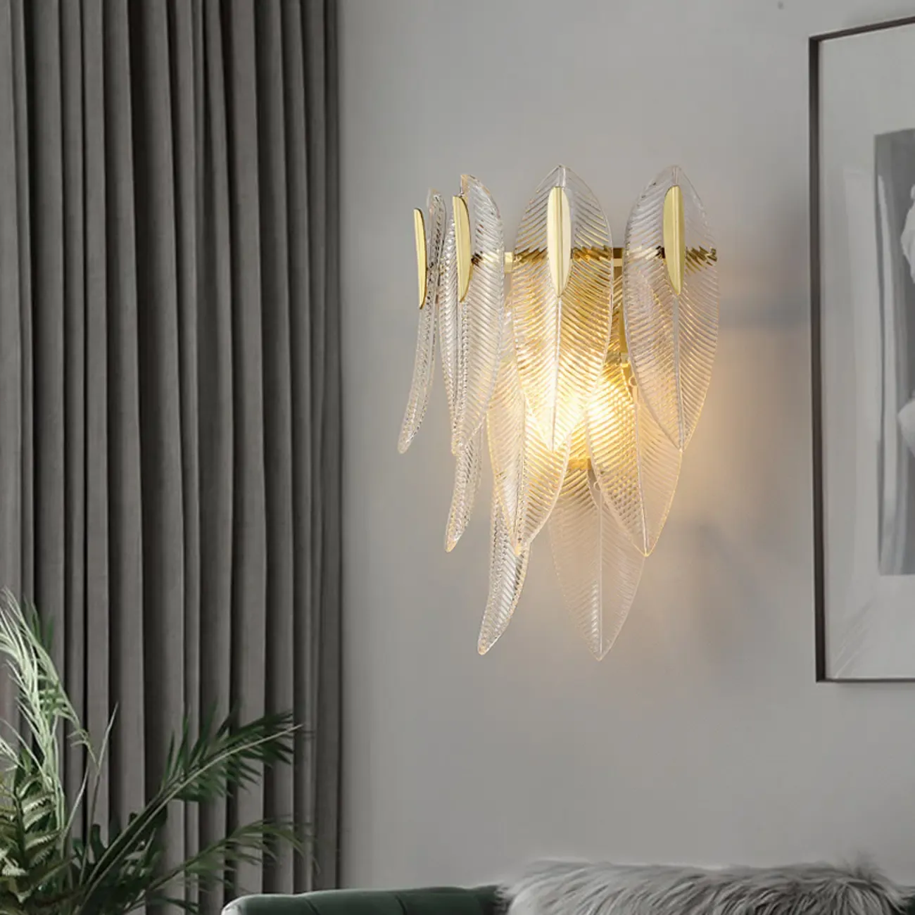 Modern 2-Light Tiered Wall Sconce with Glass Leaves & LED