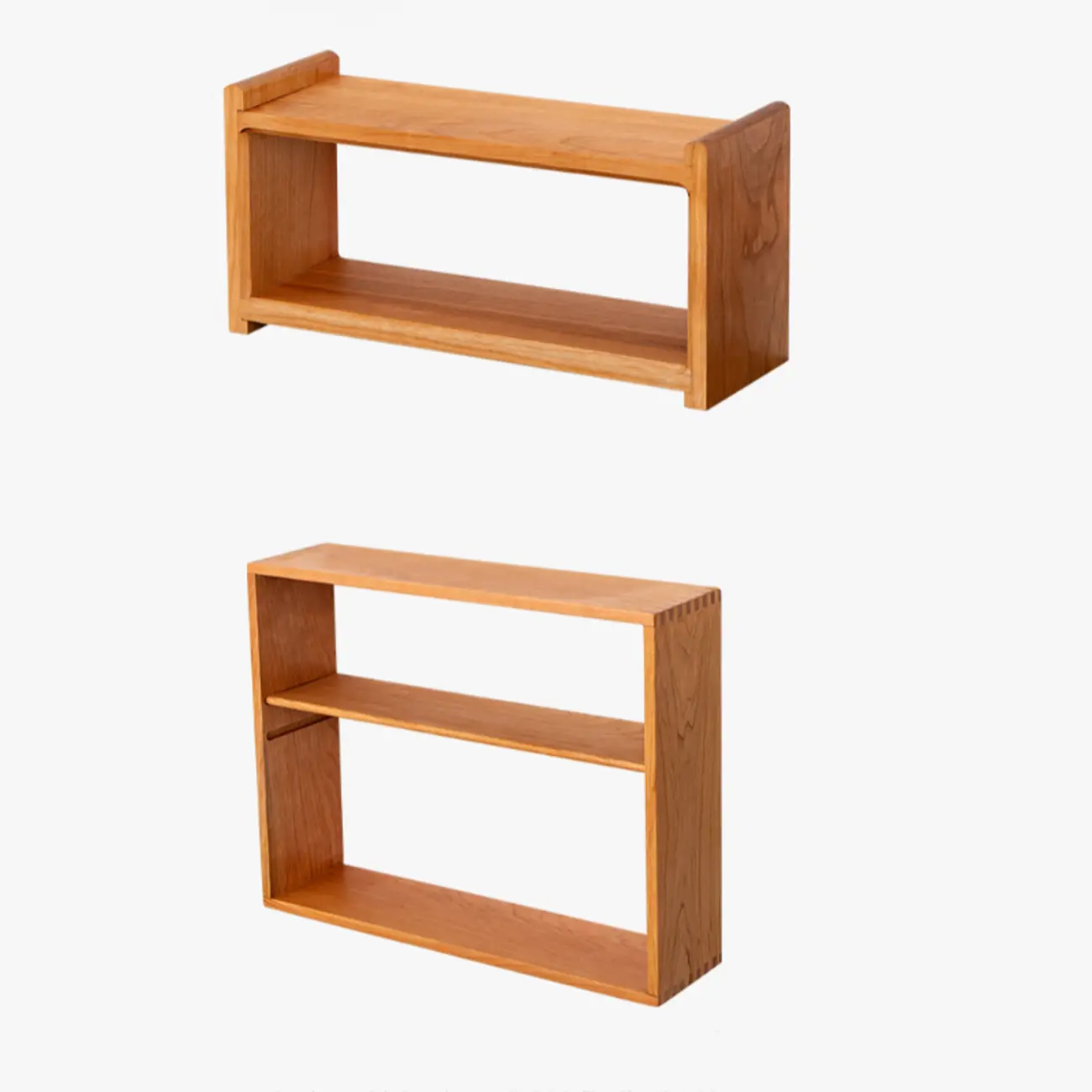 Natural Finish Wooden 2 Shelves Wall-Mounted Display Cabinet