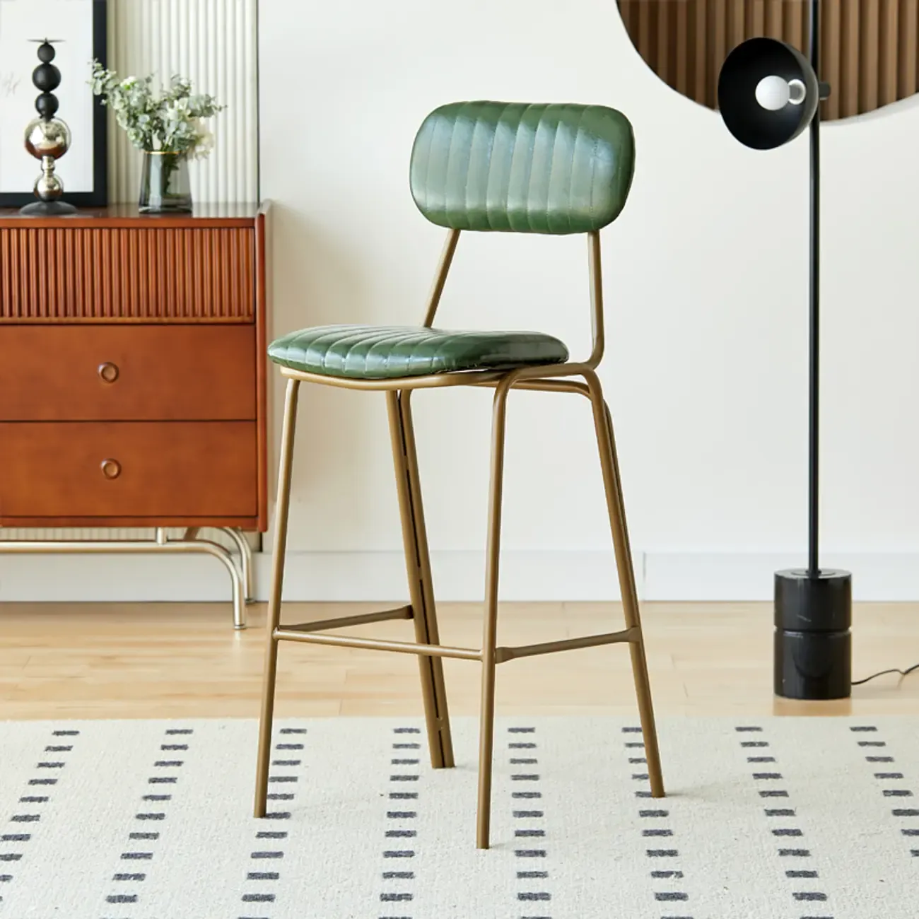 Mid Century Modern Leather Gold Frame Bar Stools with Backs