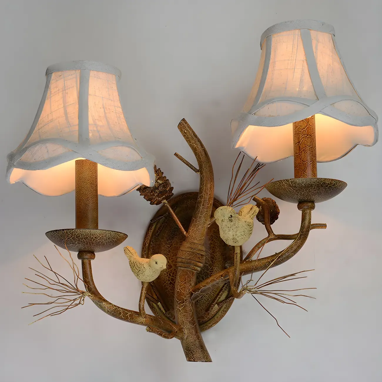 Traditional 2-Light Rust Resin and Fabric Wall Sconce