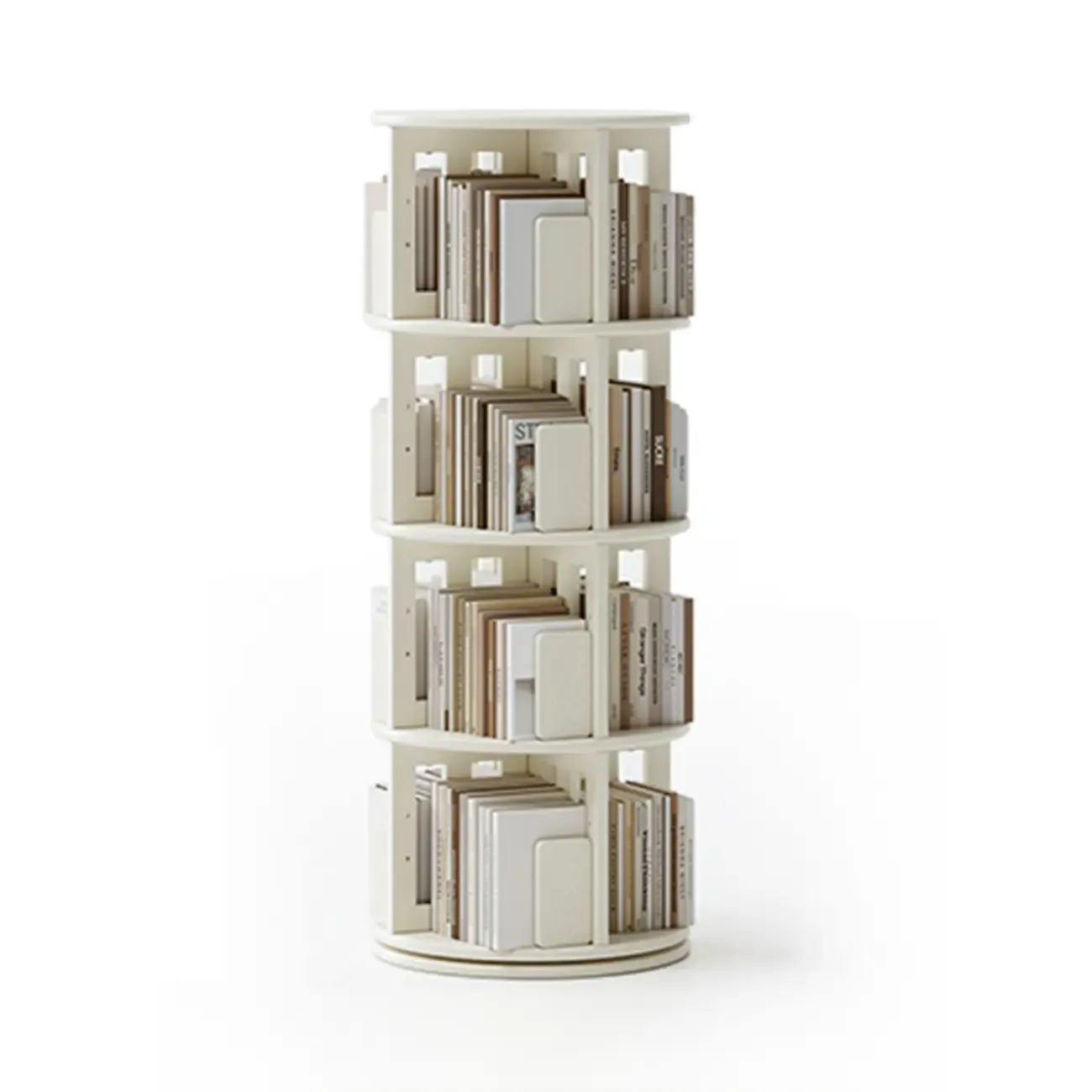 Cylindrical Movable 360° Rotating Wooden Bookshelf with Drawer