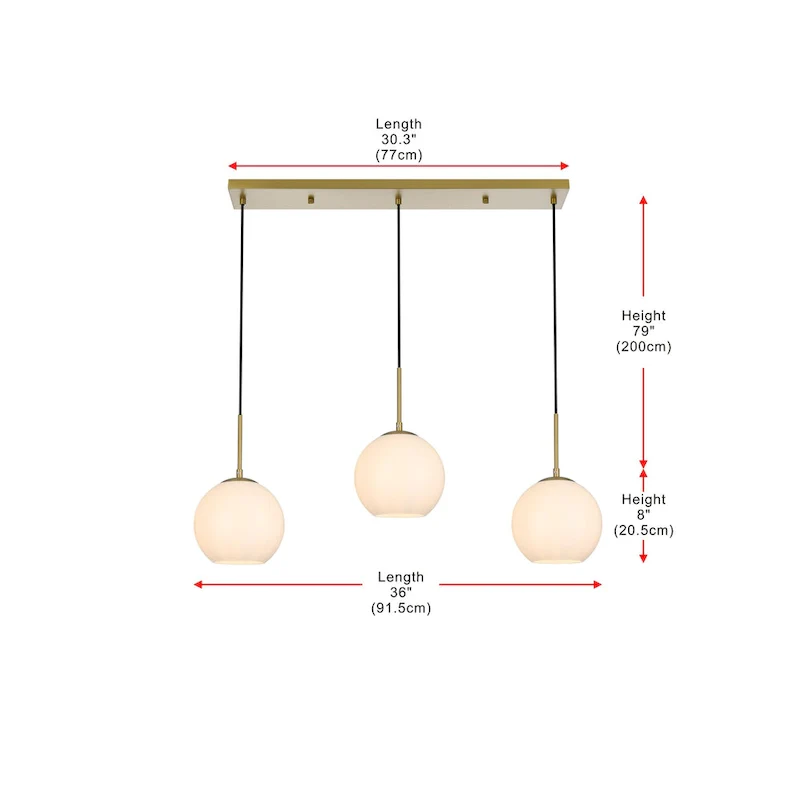 3-Light 36 inch Pendant with Frosted White Glass