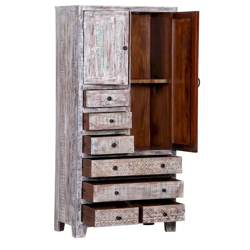 Solid Wood Freestanding Wardrobe Cabinet - N/A