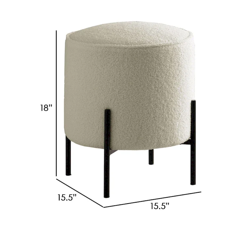 18 Inch Modern Foam Ottoman, Beige Faux Sheep Skin, Matte Black Metal Legs