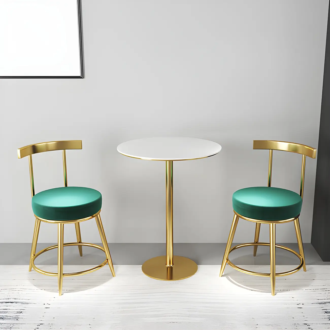 Glam White Faux Marble Golden Metal Trestle Bar Tables