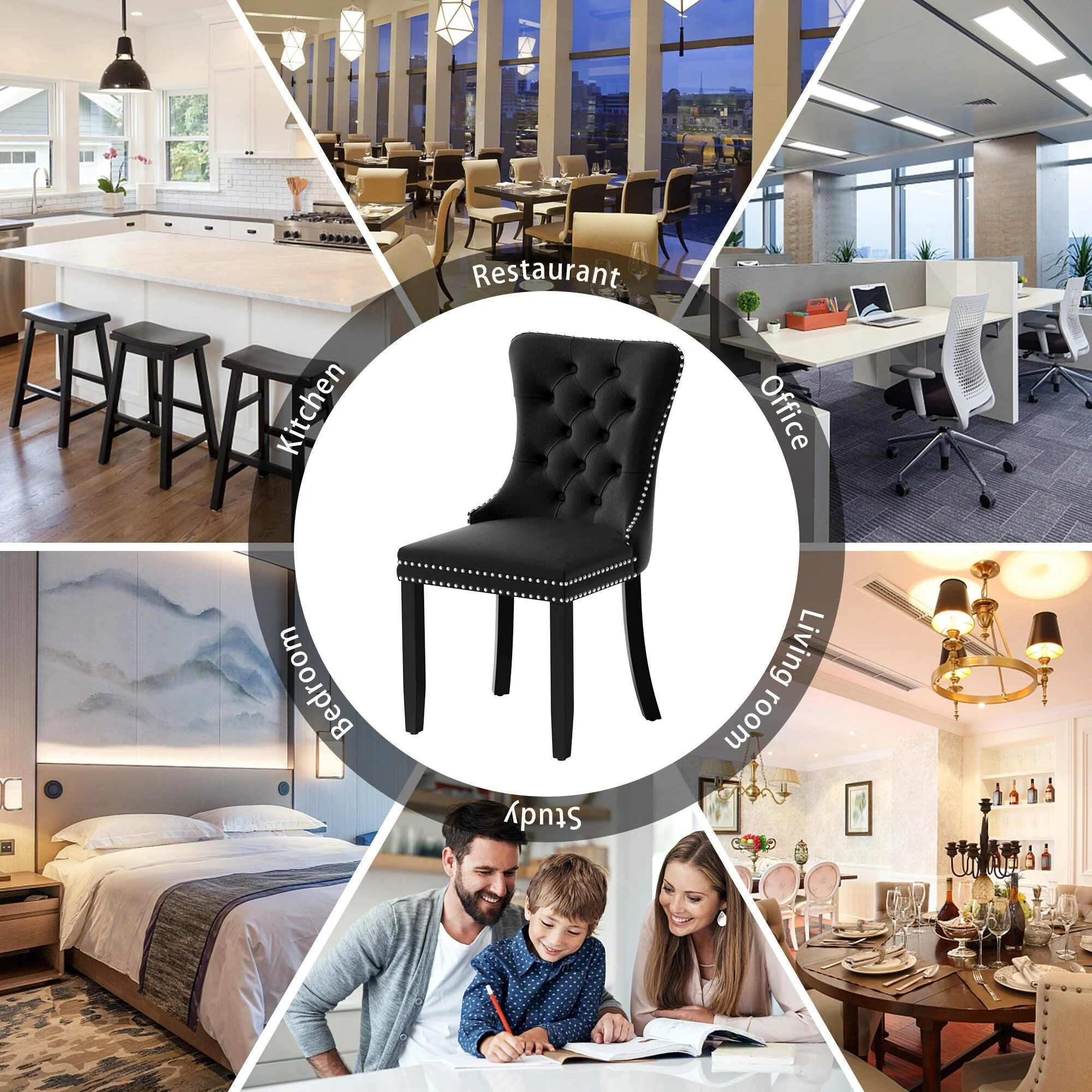 Upholstered Tufted Velvet Dining Chair with Solid Wood Legs Set of 6