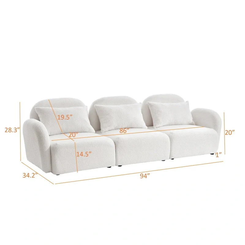 Living Room Furniture Three Seat Lazy Sofa Teddy Fabric White,High quality and durable