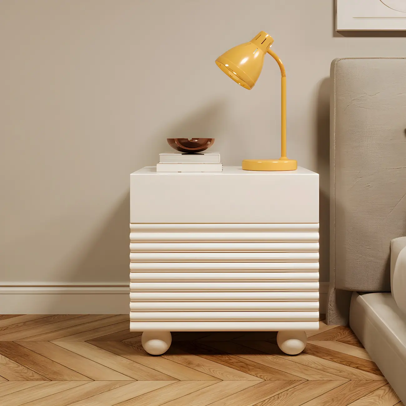 Narrow Cubic 2-Drawer Wood Small Bedside Table