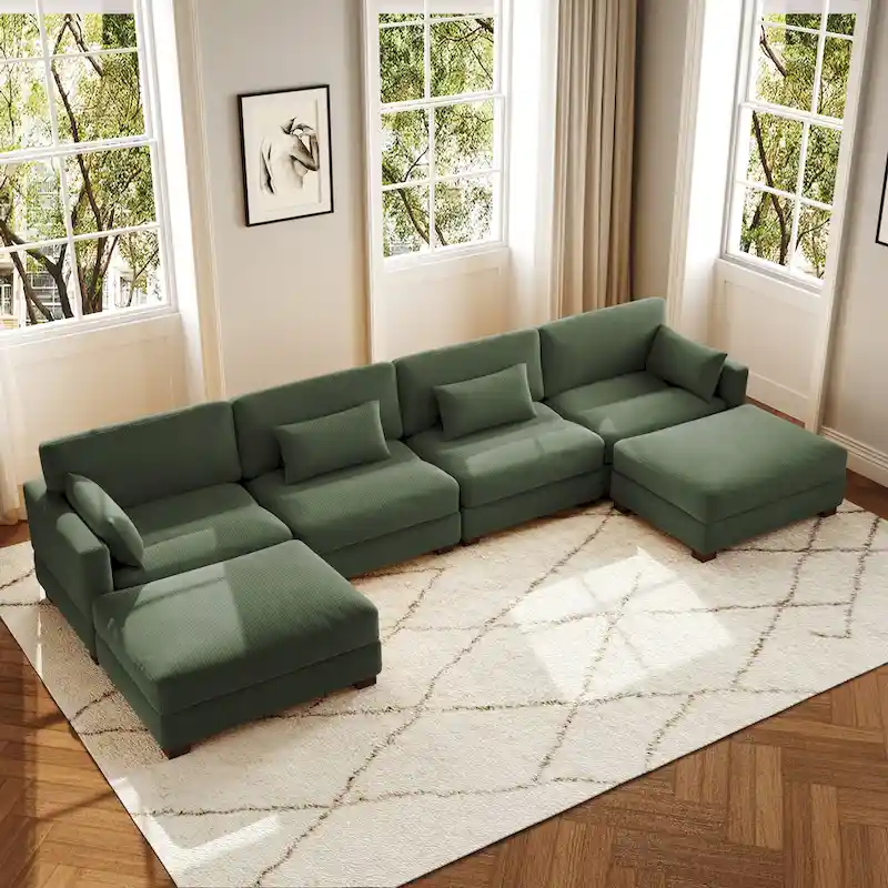 6-Piece U Shaped Couch Modular Sectional Sofa with Ottoman