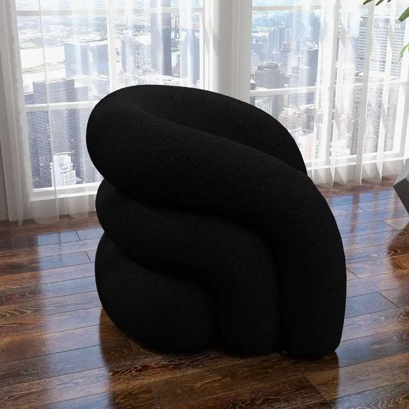 SEYNAR Modern Glam 360 Degree Swivel Teddy Upholstered Accent Armchair with Tufted Back