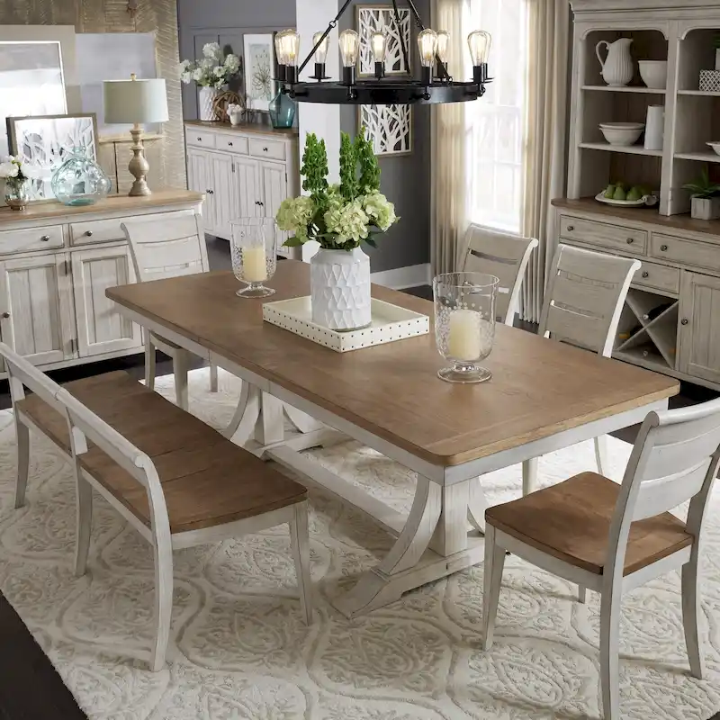 Farmhouse Reimagined Antique White 6 Piece Trestle Set