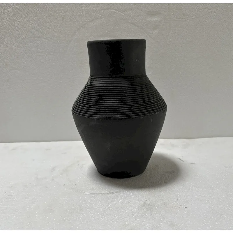 Terracotta Vase Natural Black H 8.7  & Dia 6.1  - Black