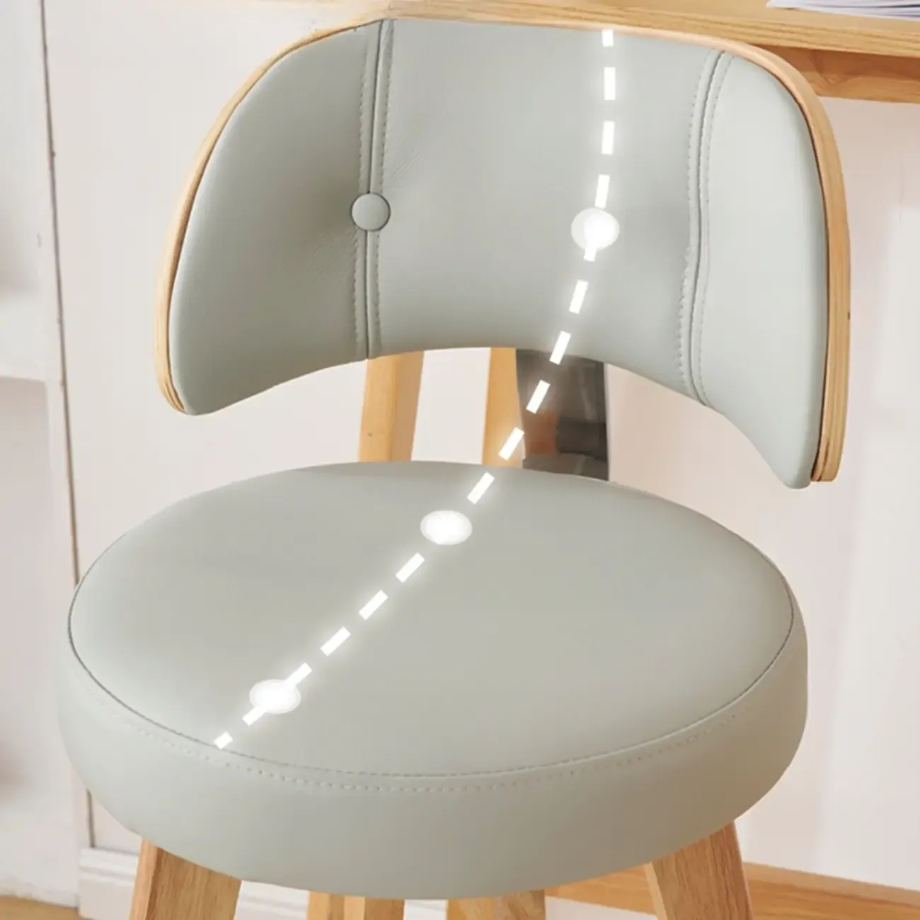 Natural Wood Round Leather Swivel Bar Stools