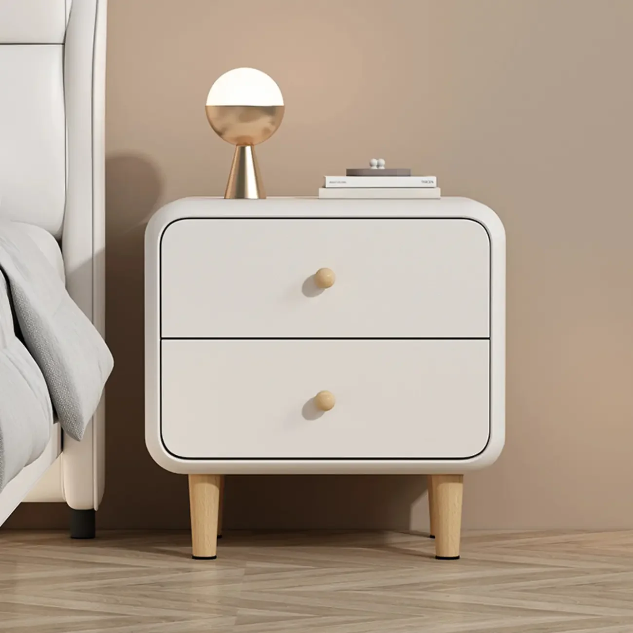 Modern Small Wood 2 Drawer Nightstand with Legs