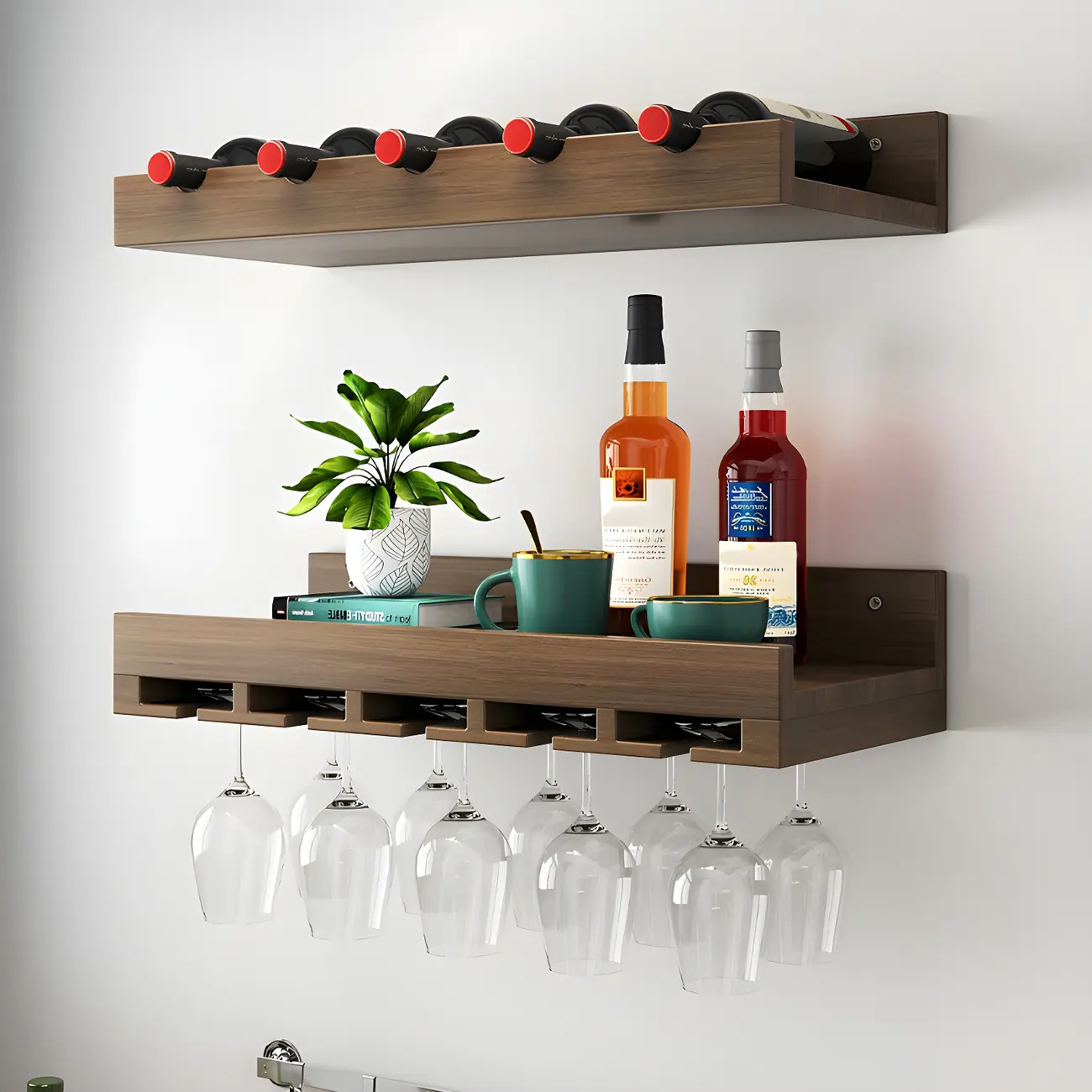Industrial Wooden Wall Mounted Wine Rack