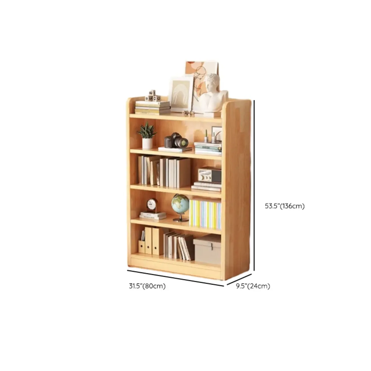 Narrow Vertical Modern Wooden Bookcase in Natural Finish