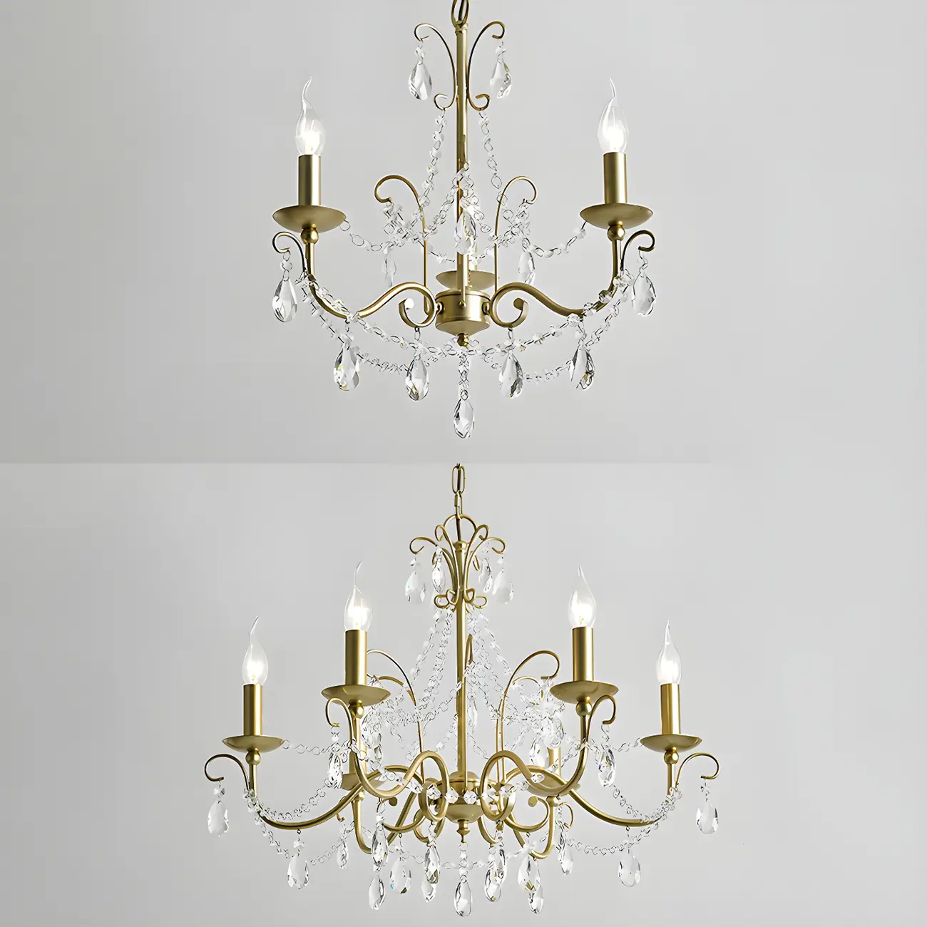 Gold Crystal Metal Elegant Classic Chandelier Light