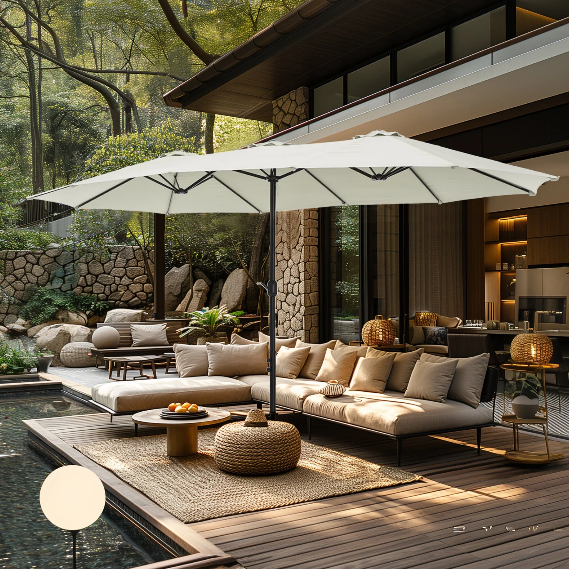 MAISON ARTS 15ft Double-Sided Patio Extra Large Twin Umbrella with Base Included