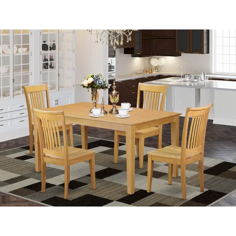 East West Furniture Dining Set- a Rectangle Solid Wood Table and 4 Kitchen Chairs, Oak (Pieces & Seat Options)