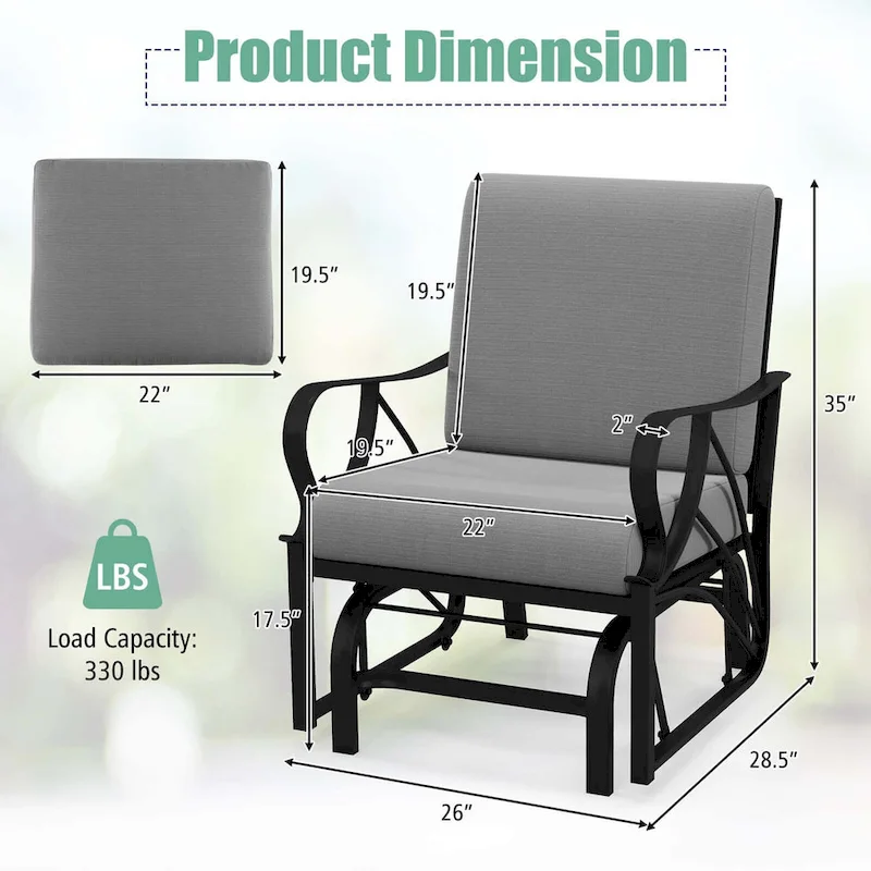 Costway Patio Rocking Chair with Cushion Heavy-Duty Metal Frame Smooth - See Details