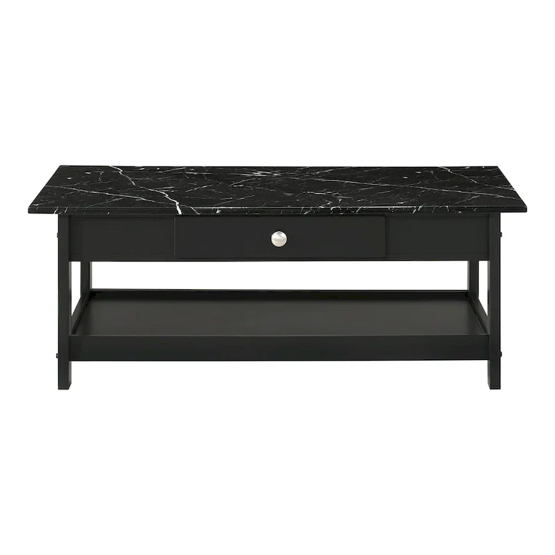 DH BASIC Transitional Rubberwood 3-Piece Open-Shelf Coffee Table and End Table Set with Drawer by Denhour