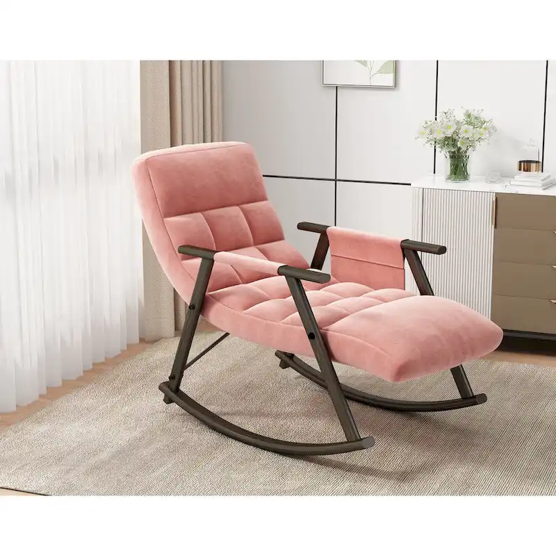Velvet Rocking Chair With Foot Rest