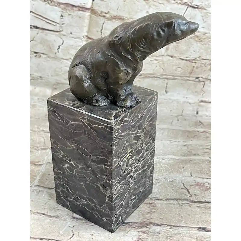HandmadeSigned Sitting Polar Bronze Bookend Book End Marble Sculpture Statue