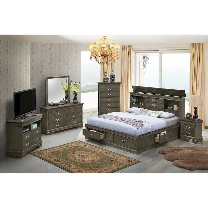 Louis Philippe Queen Storage Platform Bed