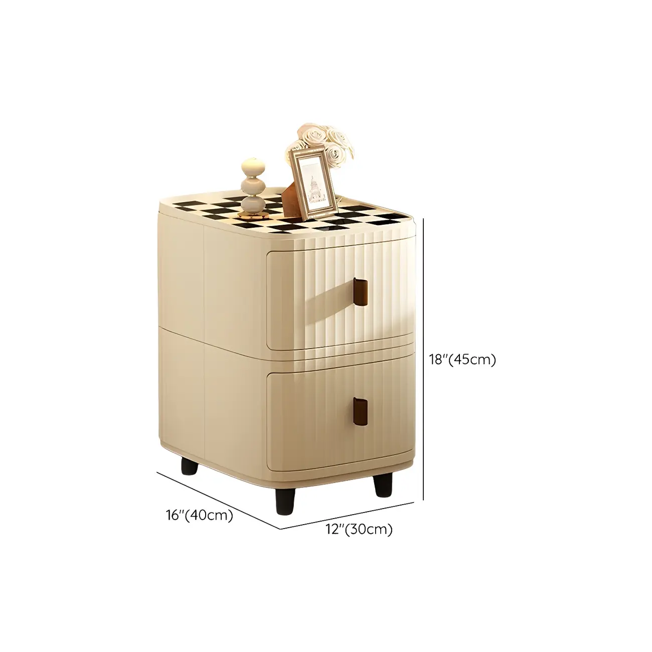 Modern Black And White Grid Top Nightstands with Drawers