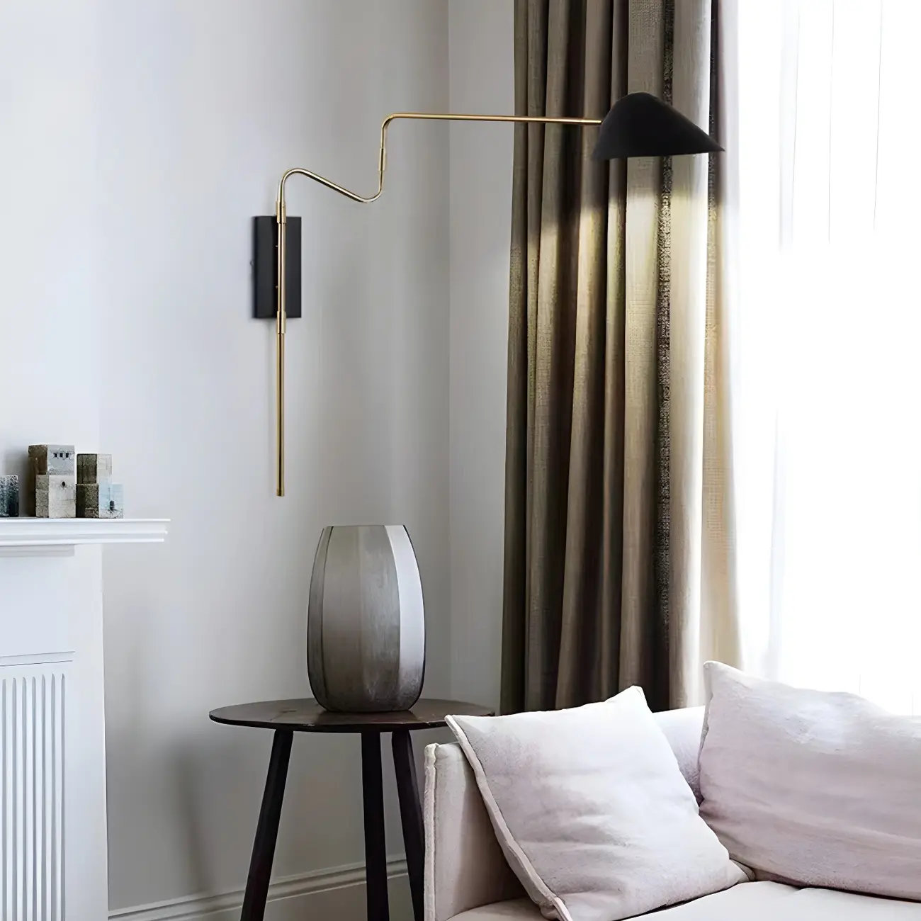 Modern Black Shade Brass Swing Arm Wall Light