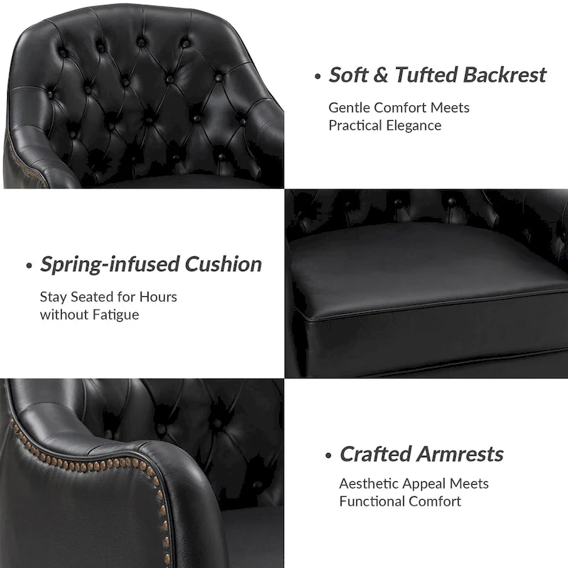 Melisa Classic Genuine Leather Wood Legs Barrel Chair With Tufted Back Set Of 2 By HULALA HOME