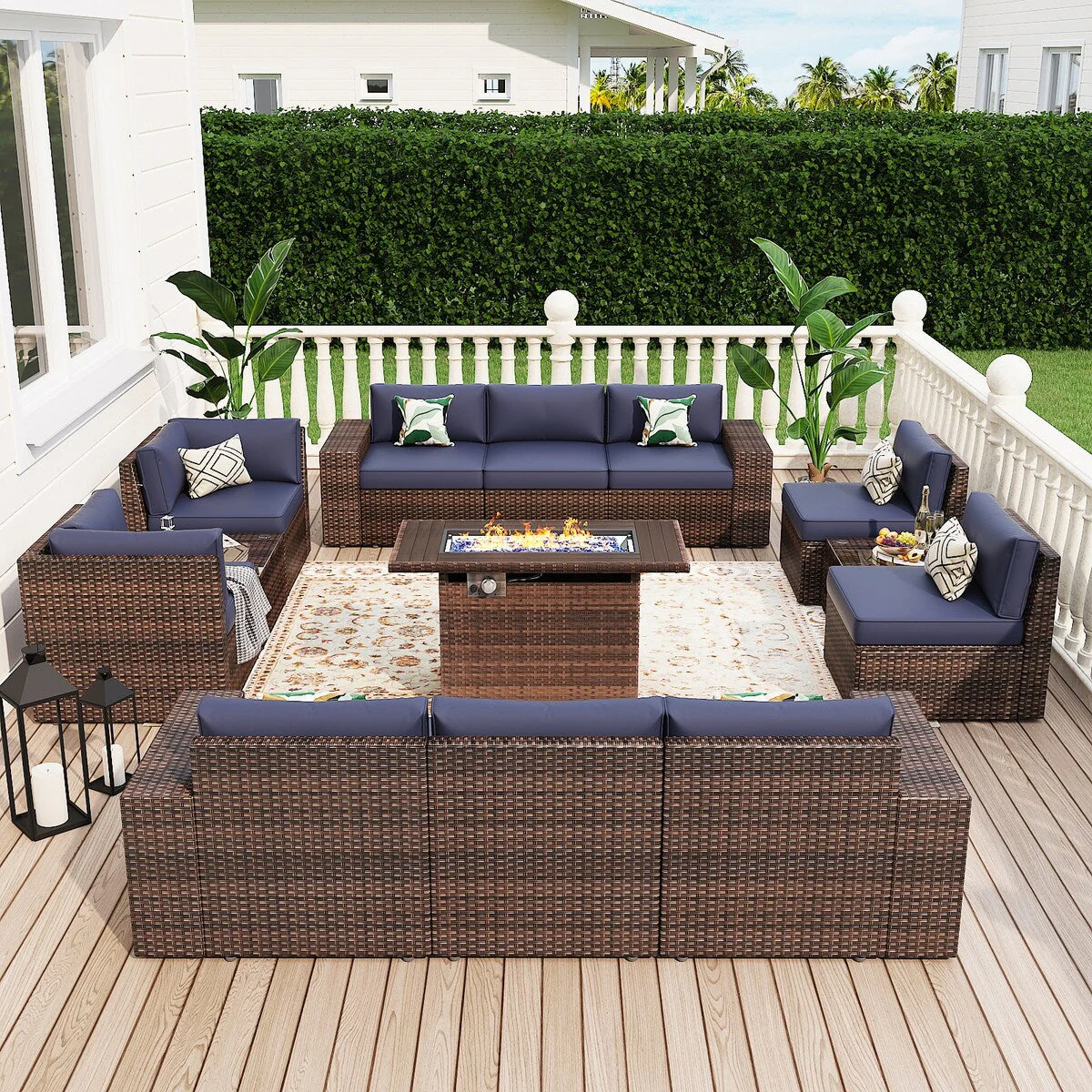 13 Pieces Patio Furniture Set with 44Fire Pit Table