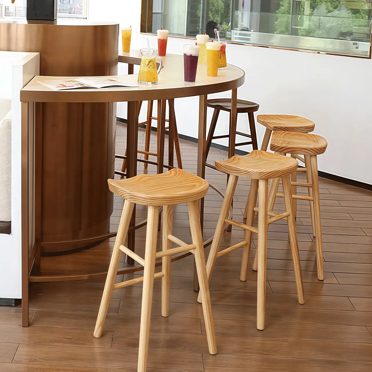 Natural Finish Backless Wooden Bar Stools