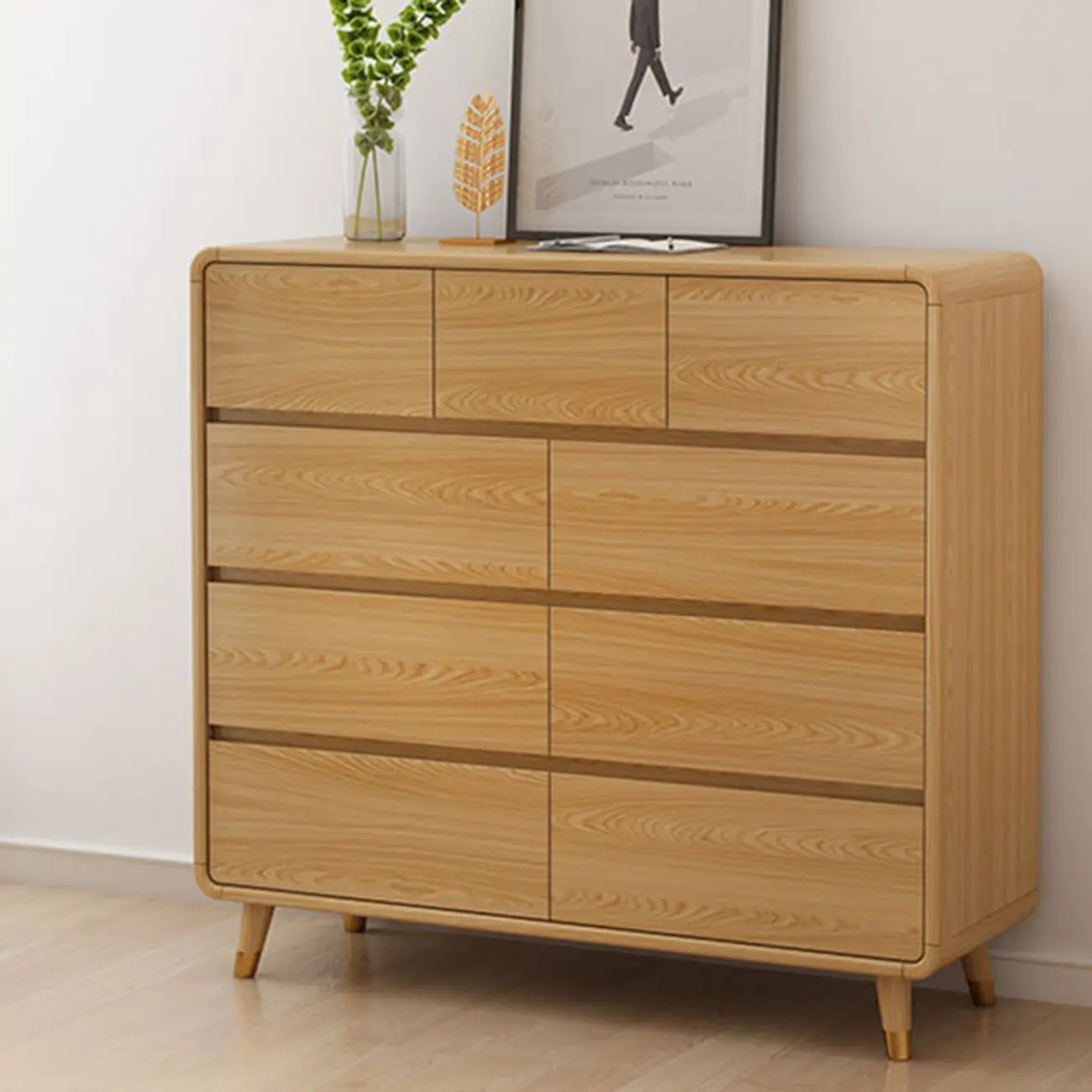 Elegant Large Brown White Wood Bedroom Chests with 9 Drawer