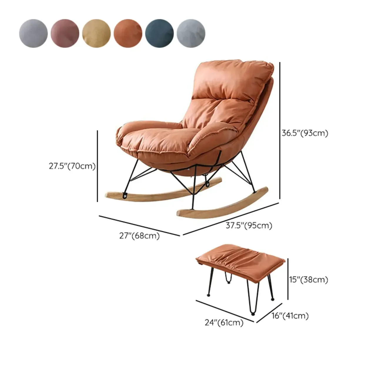 Cotton Upholstered Rocking Chair with Removable Cushions