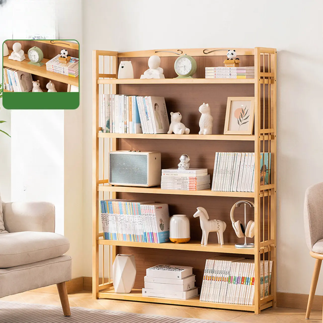 Premium Bamboo Modern Black 5-Shelf Open Bookshelf